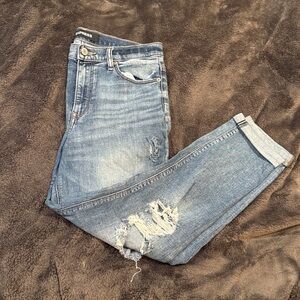 Express Women's Distressed Girlfriend High Rise Denim Jeans